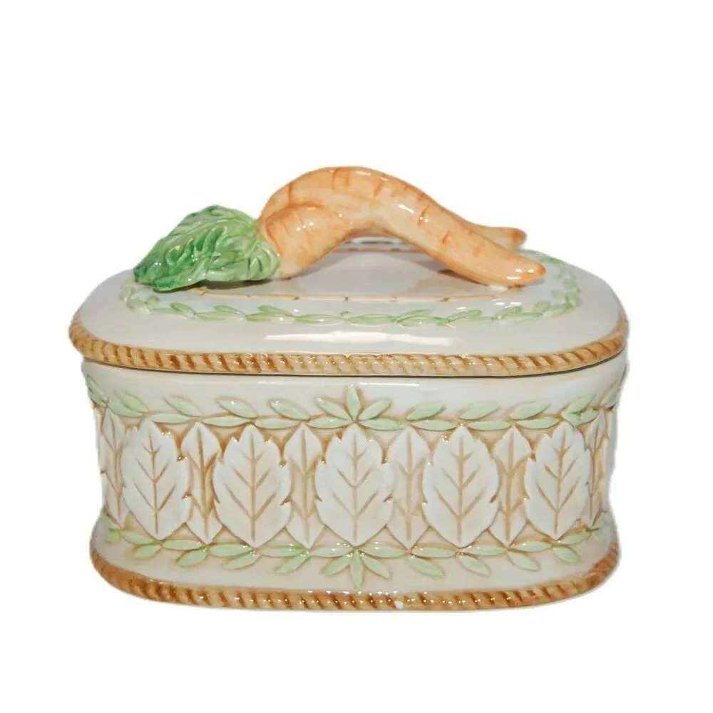 VINTAGE FITZ AND FLOYD LE CANARD CARROT TEA BOX 6
